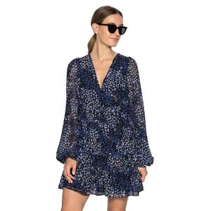 Ted Baker Trissa Tiered Swing Mini Dress Size EU 4 US 10 EUC Blue White Floral